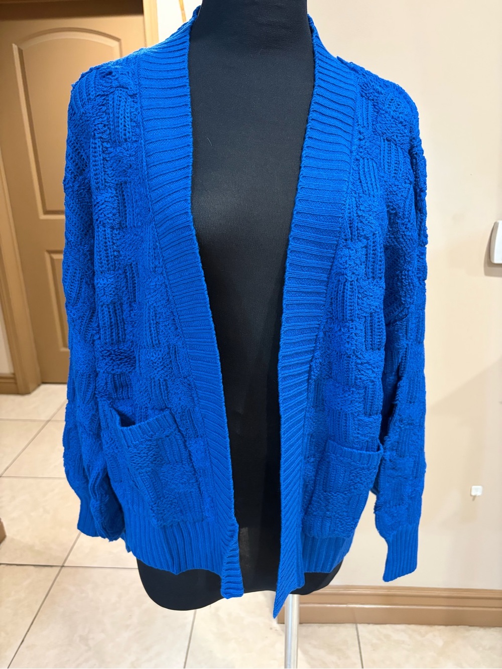 Blu Pepper Royal Blue Cable Knit Open-Front Cardigan